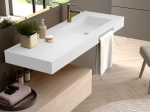 Plan vasque lavabo, sur mesure, Largeur 80 à 200 cm x Profondeur 46 à 80 cm, résine composite de haute qualité, Finition lisse blanc BRILLANT, Livraison Offerte.